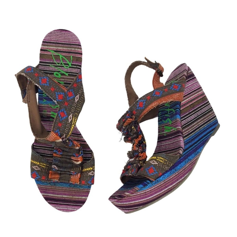 Blowfish Multi Color Canvas Bohemian Wedge Sandals - image 1